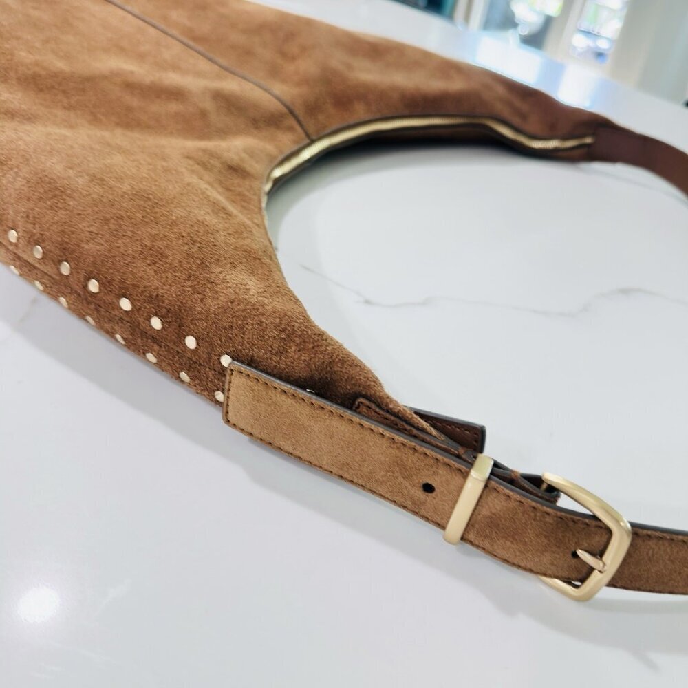 Madewell Essential Curve Shoulder Bag Aged Camel Suede Leather Green NWOT - Picture 9 of 15